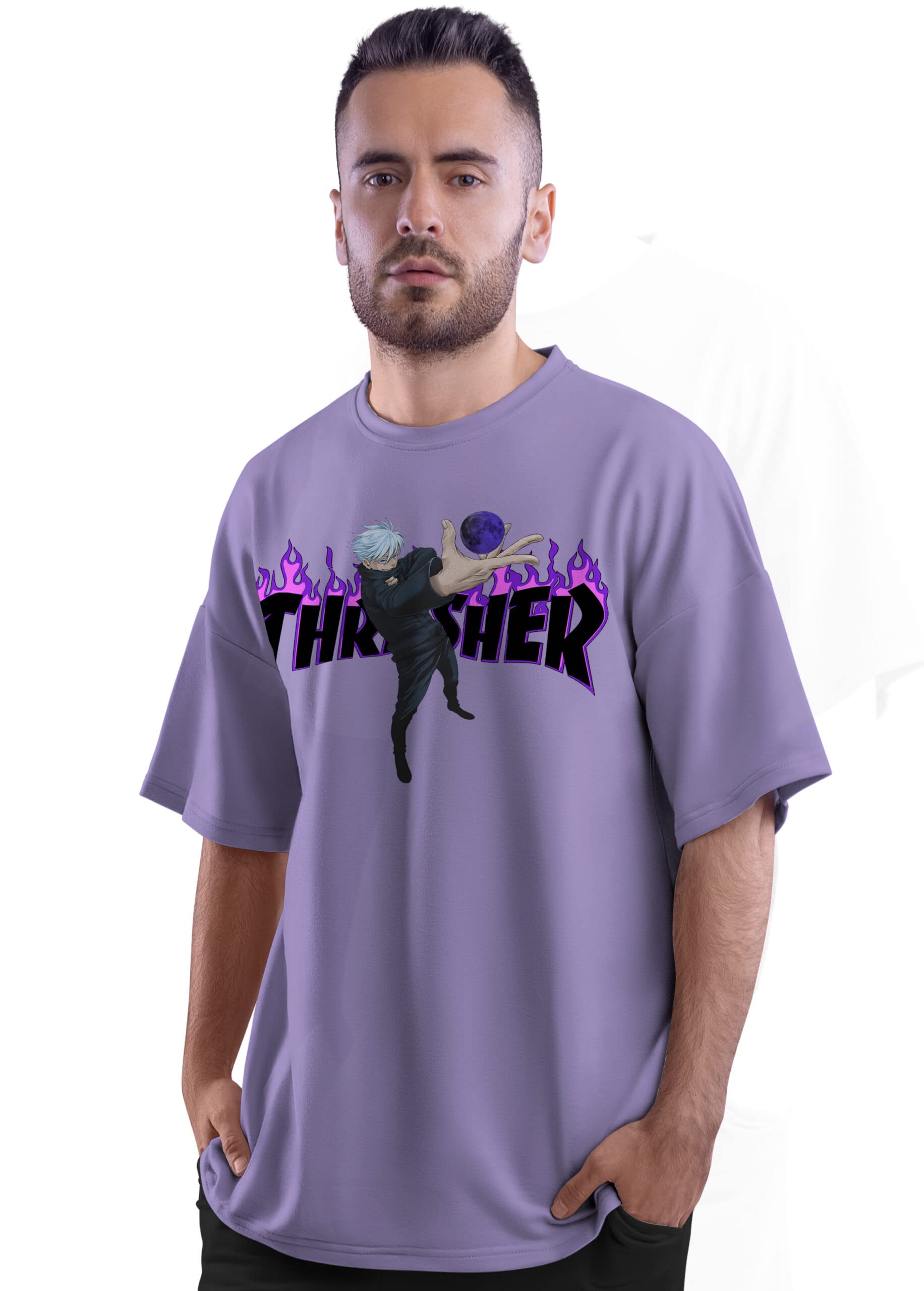 Buy crazymonk Thrasher Anime Oversized T-Shirt - Lilac, S at Amazon.in
