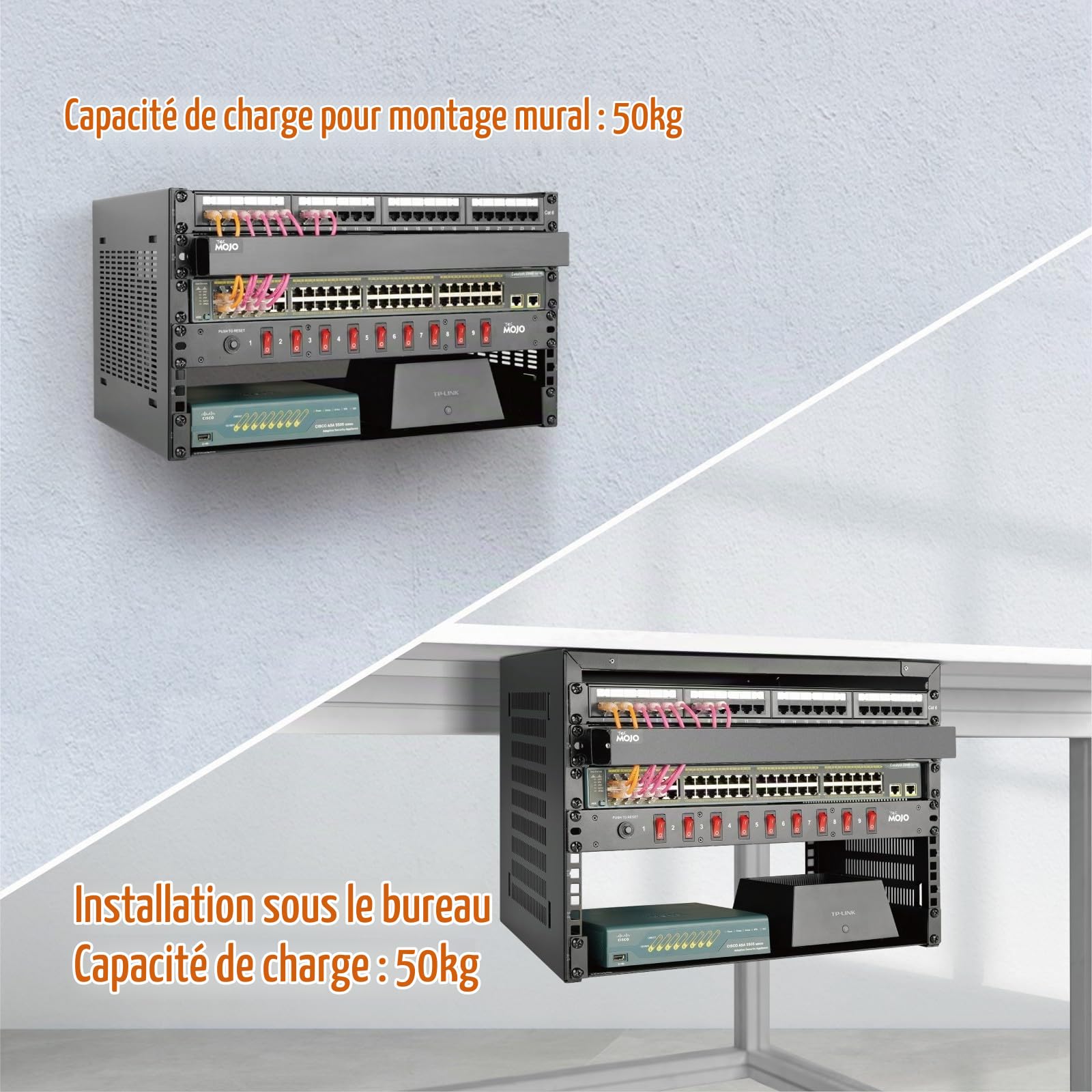 Tecmojo 19 Pouces 6U Armoire Réseau Murale, Profondeur 350mm, Support pour Panneau de Brassage, pour Équipements Informatiques Plats 19", Capacité de Charge 50kg, Noir