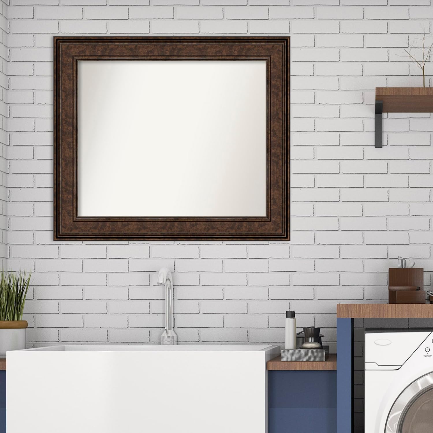 Amanti Art Bronze Bathroom Mirror for Over Sink, 26x30 Custom Made Ridge Bronze Rectangle Vanity Mirror, Medium Traditional Wood Frame, Hangs Horizonally and Vertically, Wall Decor