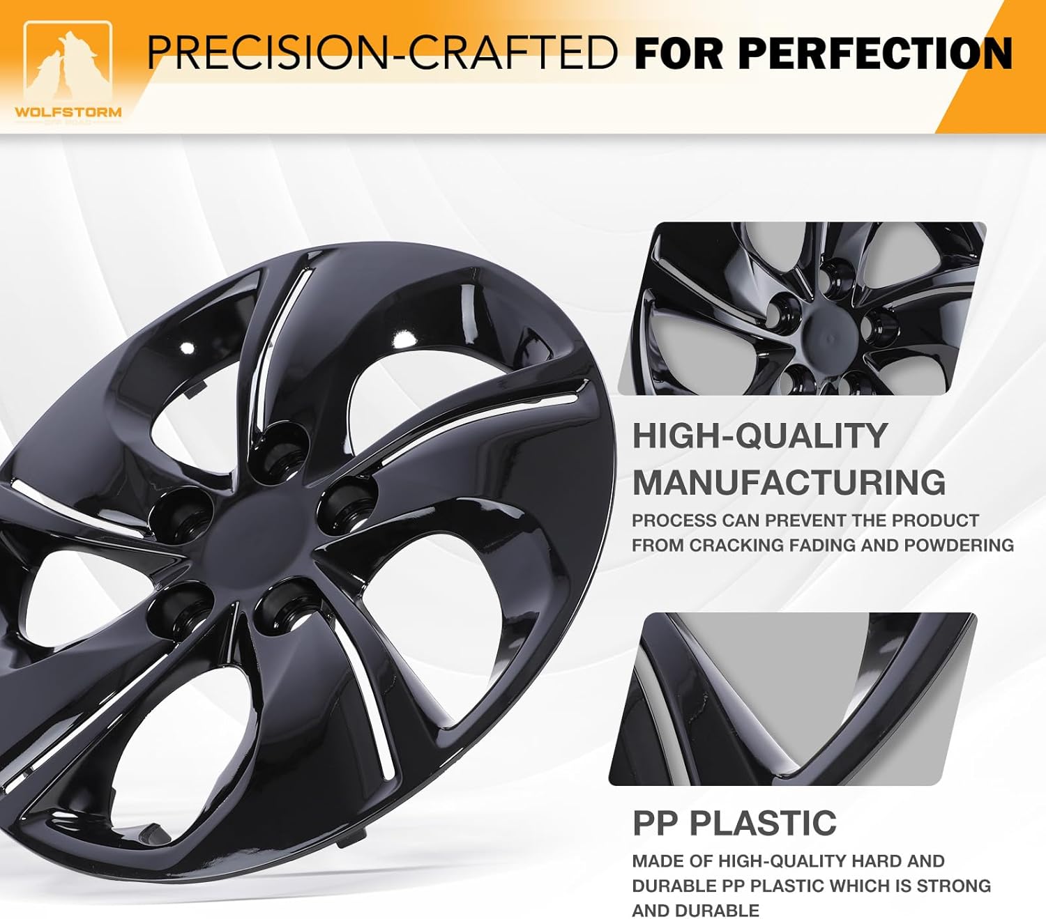 WOLFSTORM 15" Hubcaps for Honda Civic Sedan 2013-2015, Honda Civic Coupe 2013 Steel Wheel, R15 Car Hubcaps Bolt-On Installation 15 Inch Wheel Rim Cover Set of 4, Black Lacquer