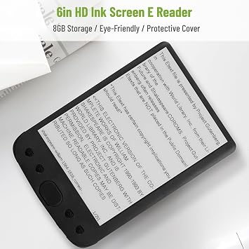 Ebook Reader, 6in 800x600 Reading Tablet HD Ink Screen E Reader, 8GB 512Mb Ereader with Protective Case Film, Blue Light Reduction, Adjustable Brightness Tech