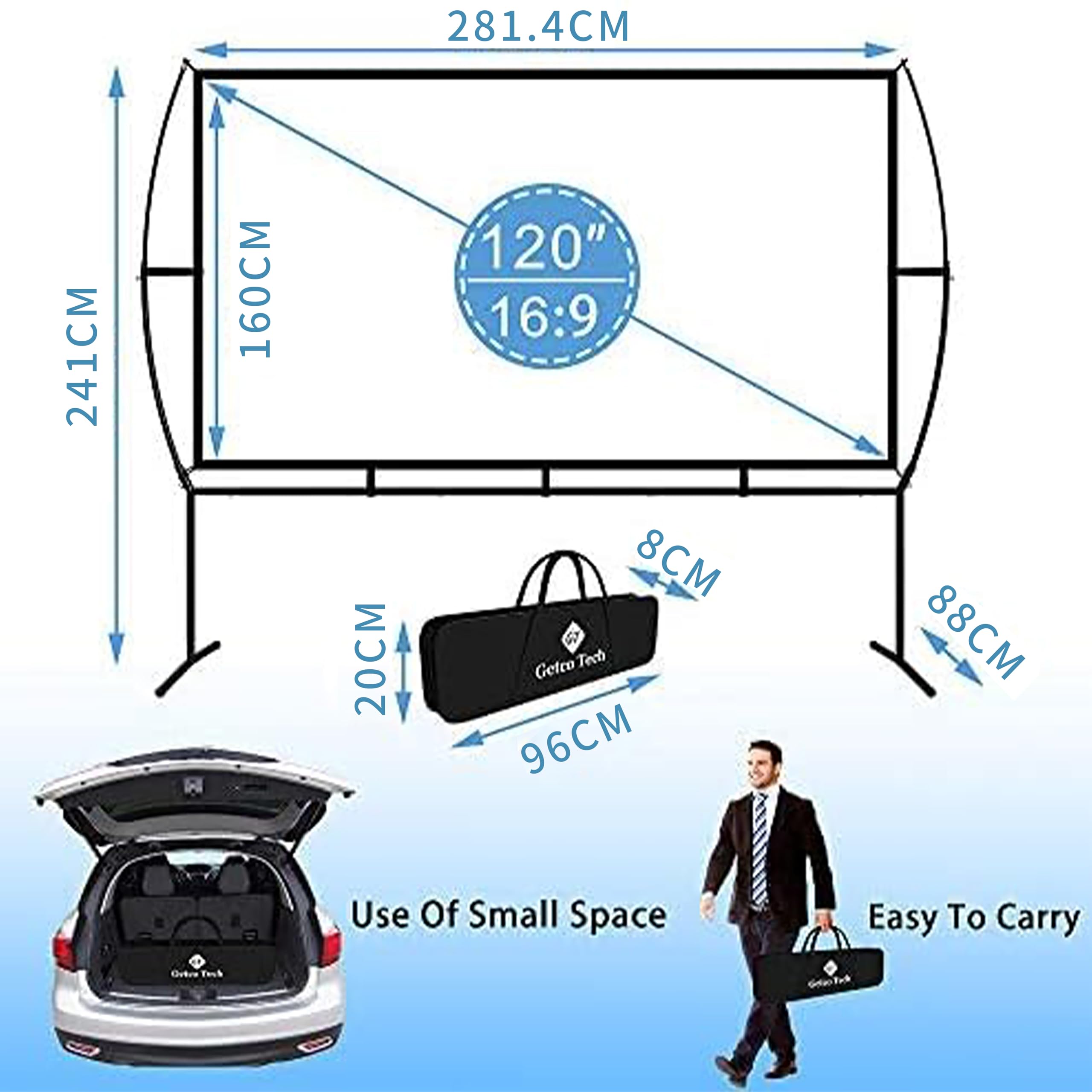 Telo Proiettore con Supporto Design Senza Rughe Formato 16: 9 120" telo proiettore per Home Theater Cinema per Proiezioni Domestica & All’aria Aperta Proiezioni Anteriore e Schermo Proiettore