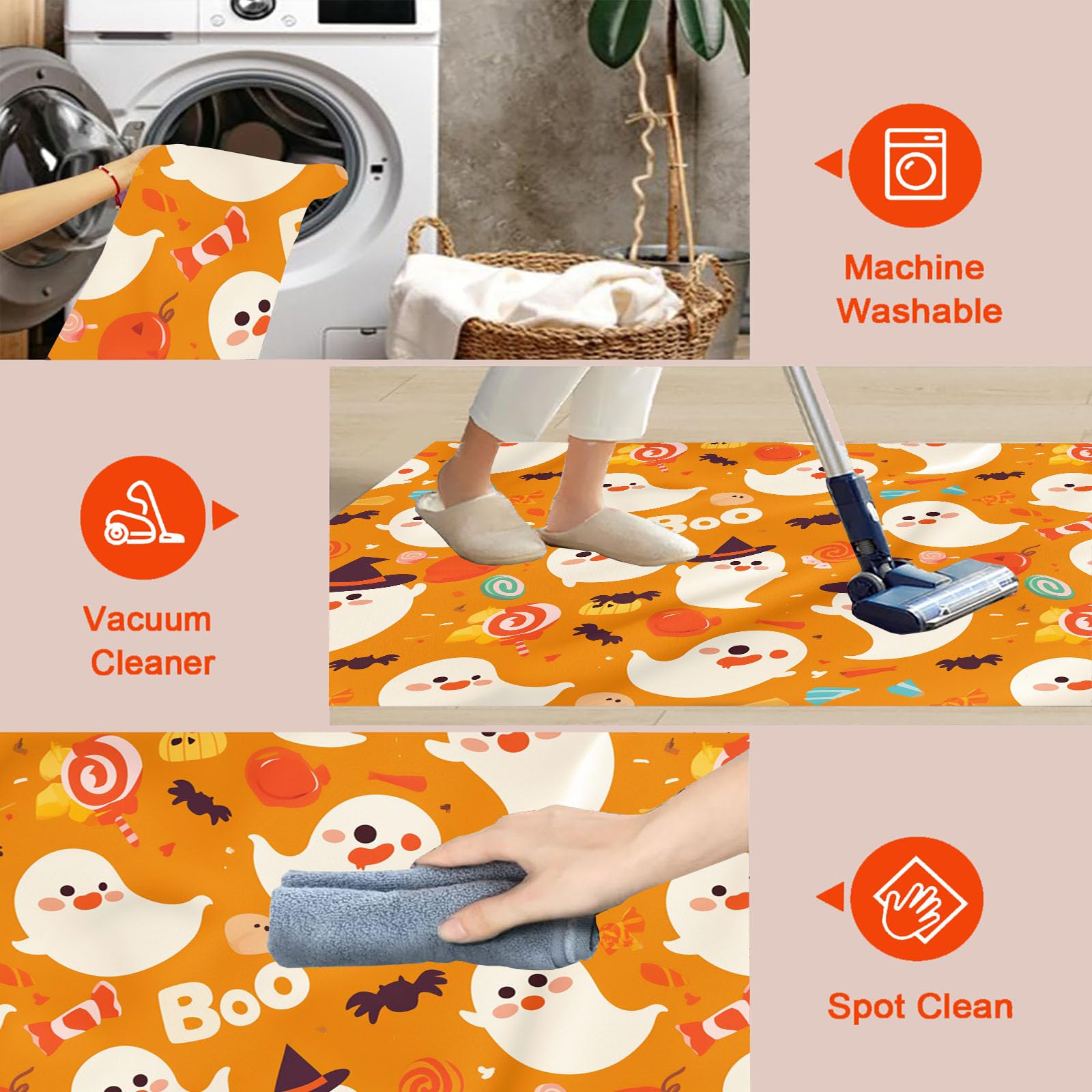 Felpudo de Celebración De Halloween, Tapete Decorativo Festivo, 80x120cm | Tapetes de Bienvenida Fantasma Juguetón Antideslizante, Alfombra Suelo Estacional para decoración Interior y Exterior