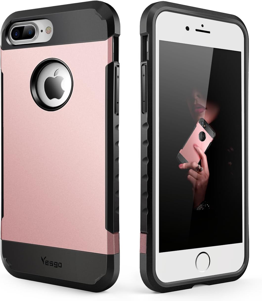 iPhone 7 Plus Case Shockproof Anti-Scratch Protective Heavy Duty Dual layer Rugged Cover Non-slip Grip Case for iPhone 7 Plus-Matte (Rose Gold)