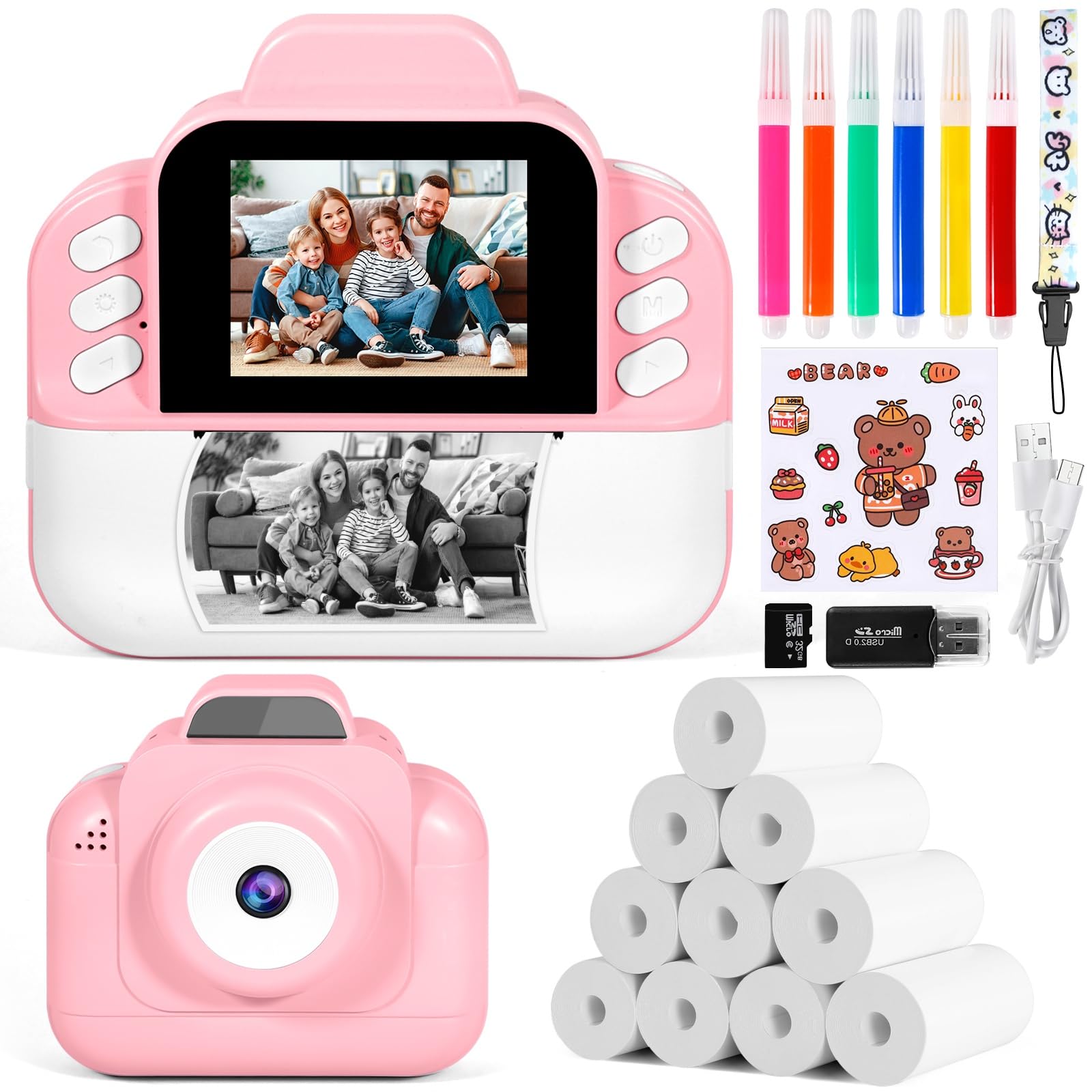 Appareil Photo Enfant Instantané Avec Impression - 20MP - Vidéo 1080p - Cadeau Jeux Pour Filles Et Garçons 3-12 Ans