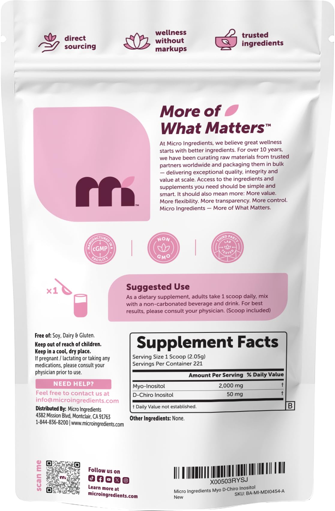Micro Ingredients Myo-Inositol & D-Chiro Inositol Powder 1lb, 221 Servings | 40:1 Ideal Ratio Inositol Supplement for Women* | Support Hormonal Balance & Ovarian Health* | Non-GMO, Vegan, Filler-Free — Amazon image 7