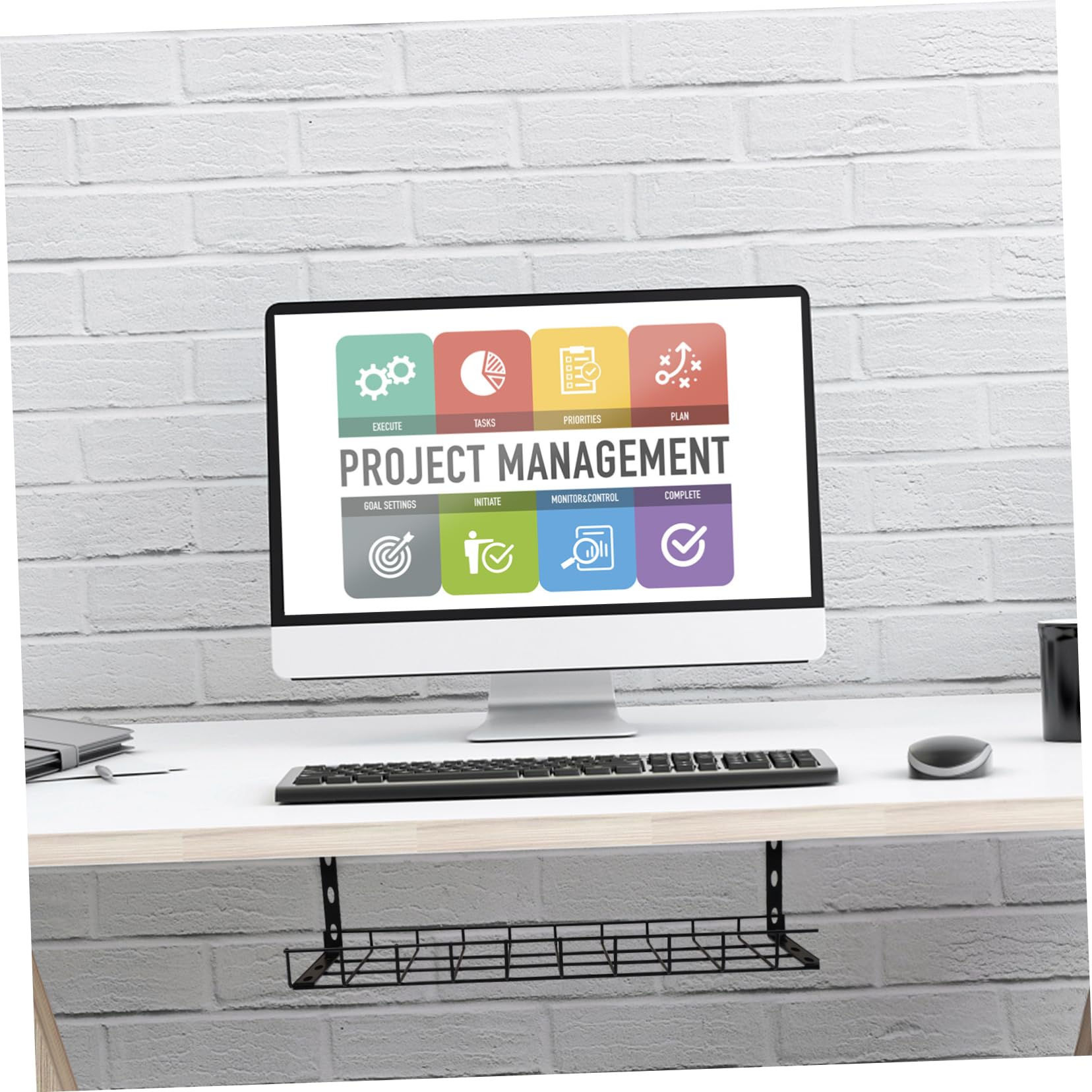 Tofficu 1 pièce Support de Gestion des Câbles Fer sous Bureau Rack de Rangement pour Câbles Noir pour Bureau et Maison pour Études et Salons
