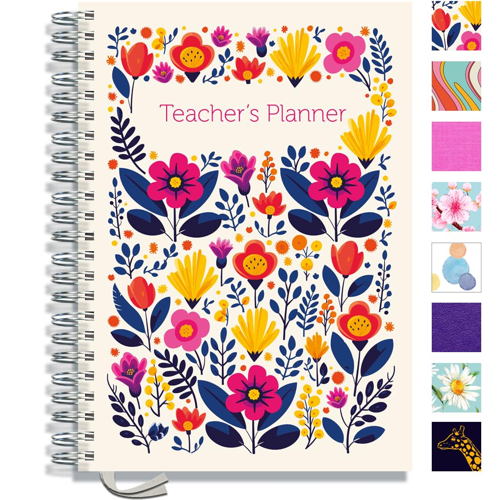 Teacher Planner 2026-2027 A4 Size by Pirongs | 5 Lesson Dated Planner for Teachers | Page a Day | Dated, Hardback, Wiro-Bound Teachers Planner - Flowers on Parade โ image 1