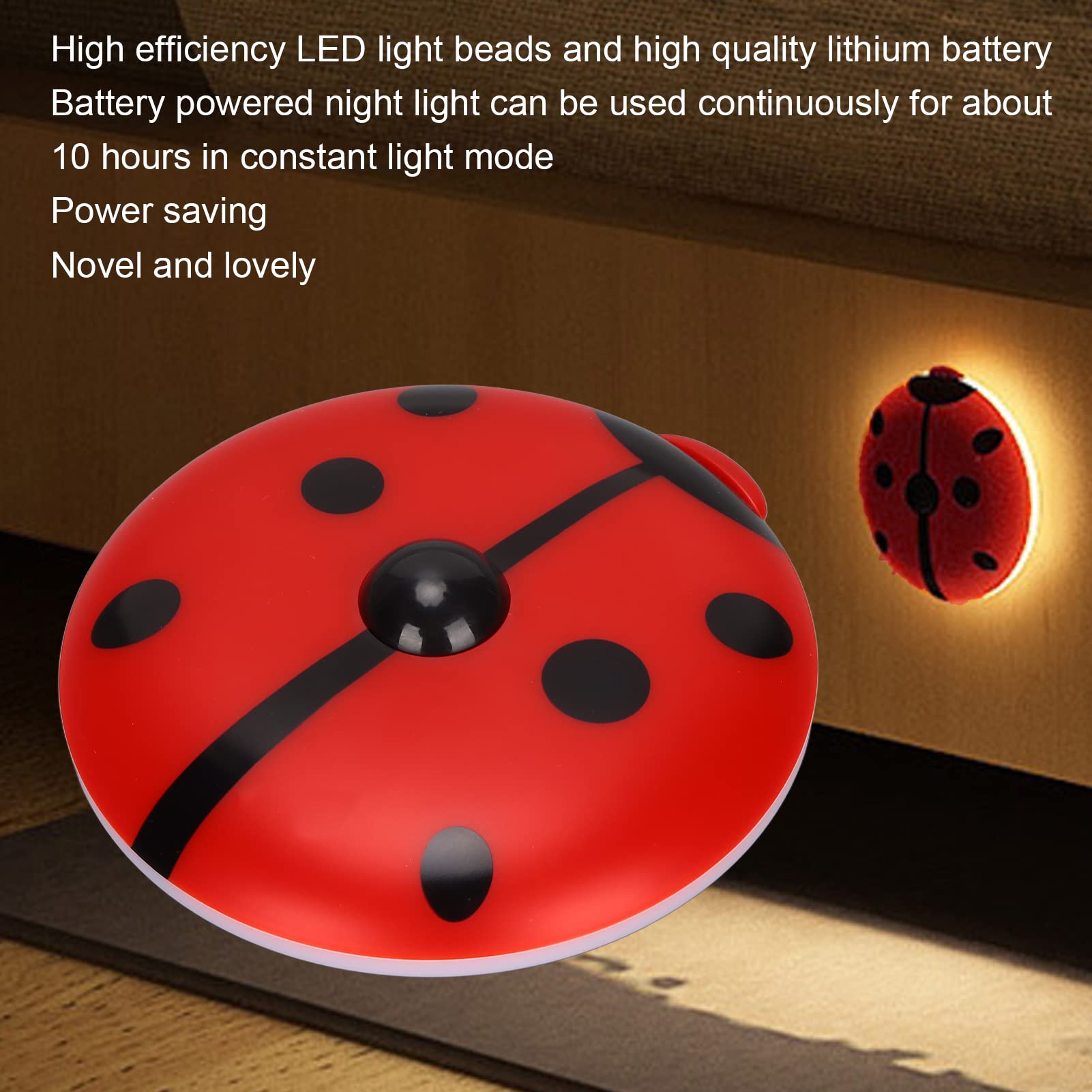 Septpenta Veilleuse à Détecteur de Mouvement, Mini Veilleuse LED Chaude Au Design Coccinelle, Haute Sensibilité et Contrôle Automatique, Peut Être Utilisée en Continu Pendant Environ 10 Heures(Rouge)