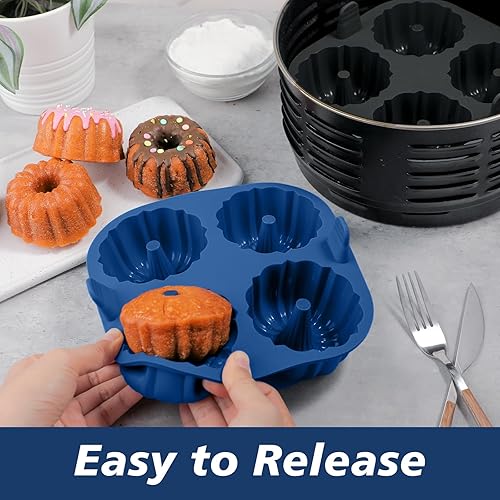 Miniatura 3 de Webake Molde de silicona para freidoras de aire para hornear, antiadherentes, sin BPA, tubos estriados, 4 cavidades, juego de 2