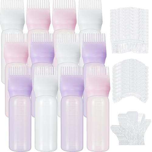 12 aplicadores de aceite para el cabello, botella aplicadora de peine de raíz de 6 onzas con escamas graduadas, botella aplicadora de aceite para el