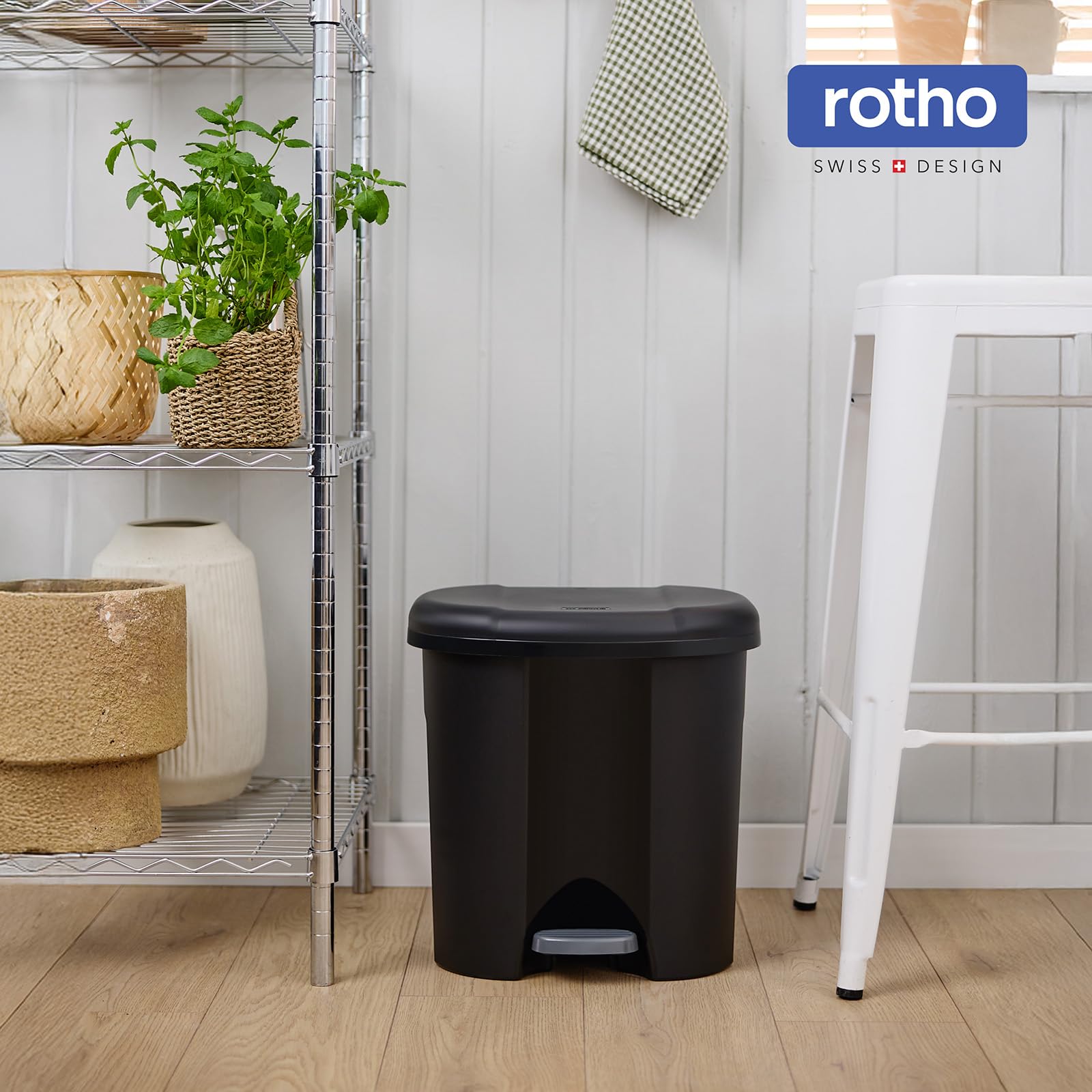 Rotho Duo Portarifiuti per la Raccolta Differenziata con Coperchio e Pedale, Plastica (PP) senza BPA, Nero, 2 x 10 L, 39.0 x 32.0 x 40.5 cm