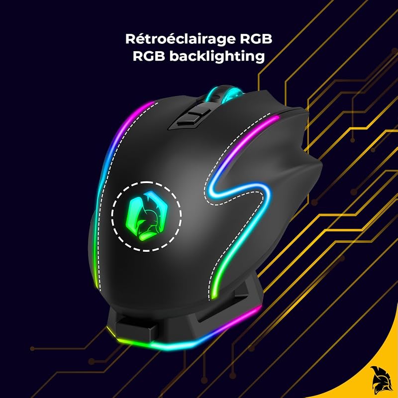 EMPIRE GAMING RF908 Vezeték Nélküli Egér Újratölthető Mágneses Töltőállomással RGB Világítás 10000DPI 8 Programozható Gomb Fekete