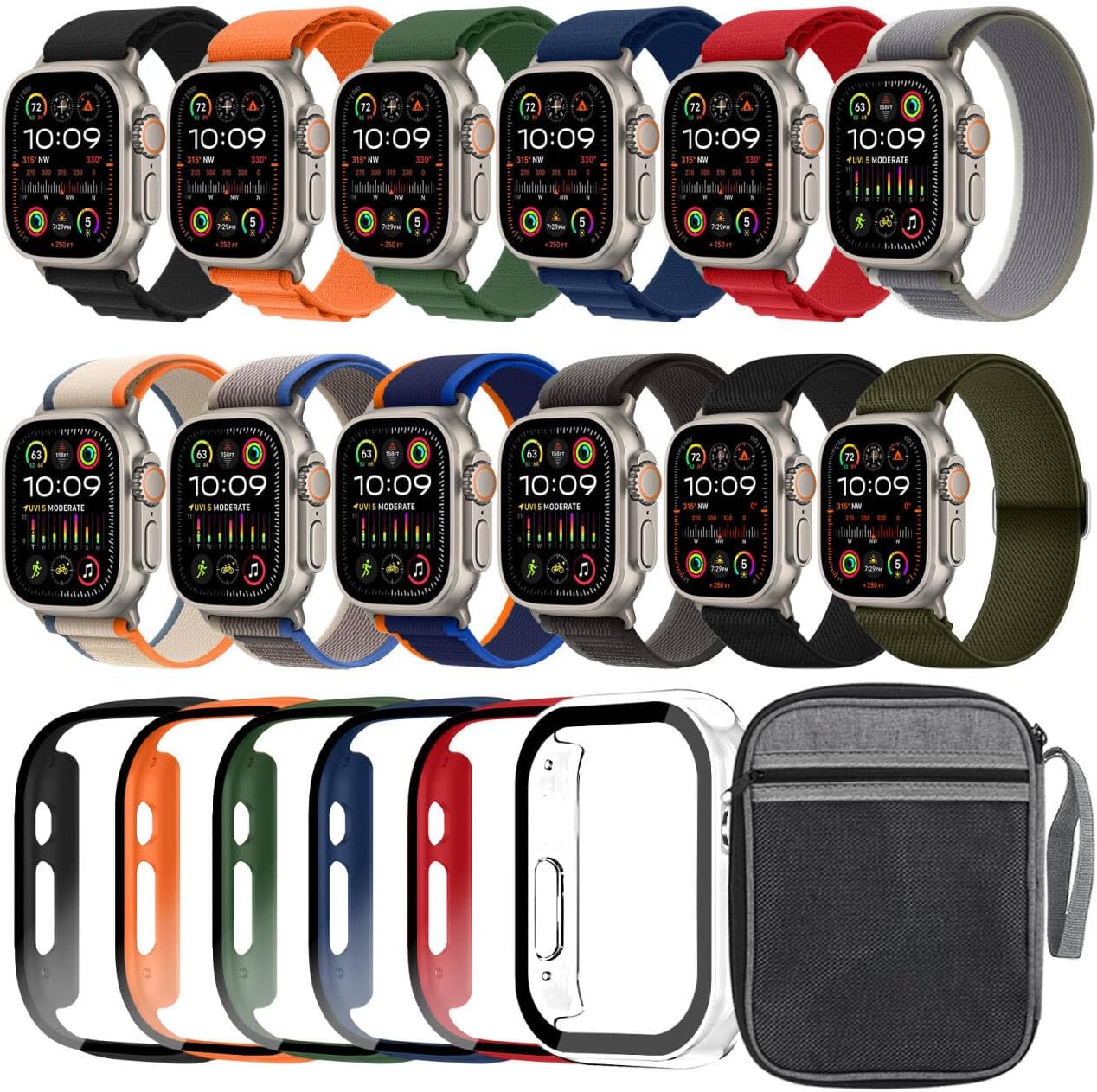 12Pack Watch Bands and 6Pack Watch Case, Compatible with Apple Watch 44mm Bands; Screen Protector, Bands, and Organizer for Apple Watch Series 6 5 4 SE SE2 SE3