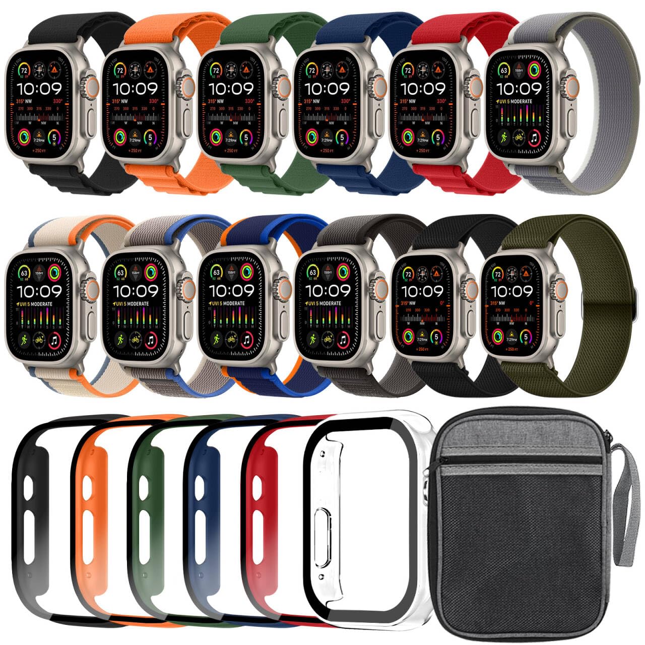 Photo 1 of 12pack Watch Band and 6pack Watchcase Compatible With Apple Watch Ultra 3 2/Ultra 49mm Bands, Nylon Band Organizer for iWatch Ultra 3 2/Ultra