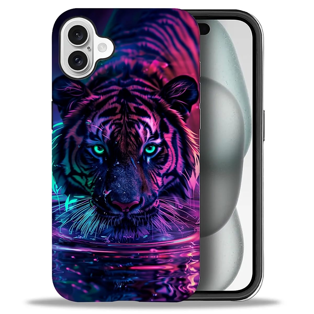 yicomon Compatible with iPhone 16 Case, Tiger Drinking Water Pattern Print Matte Phone Case Durable Fashion Funny Liquid Silicone Case Soft