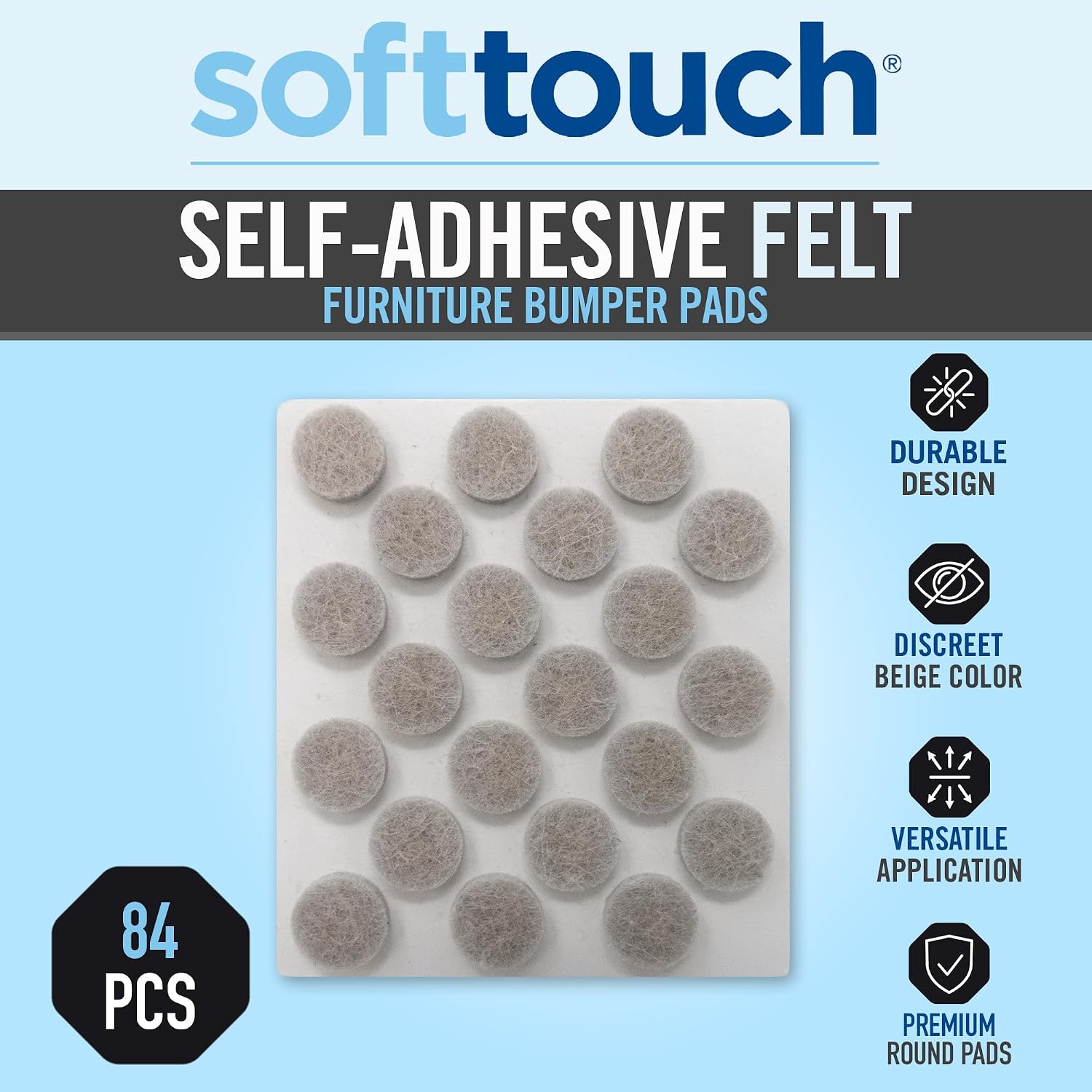 SoftTouch 3/8" Round Mini Self-Stick Furniture Slider Felt Pads for Hard Surfaces, Noise-Reducing Adhesive Furniture Moving Pads for Beds, Sofas, Dressers, 84-Count, Beige image 3