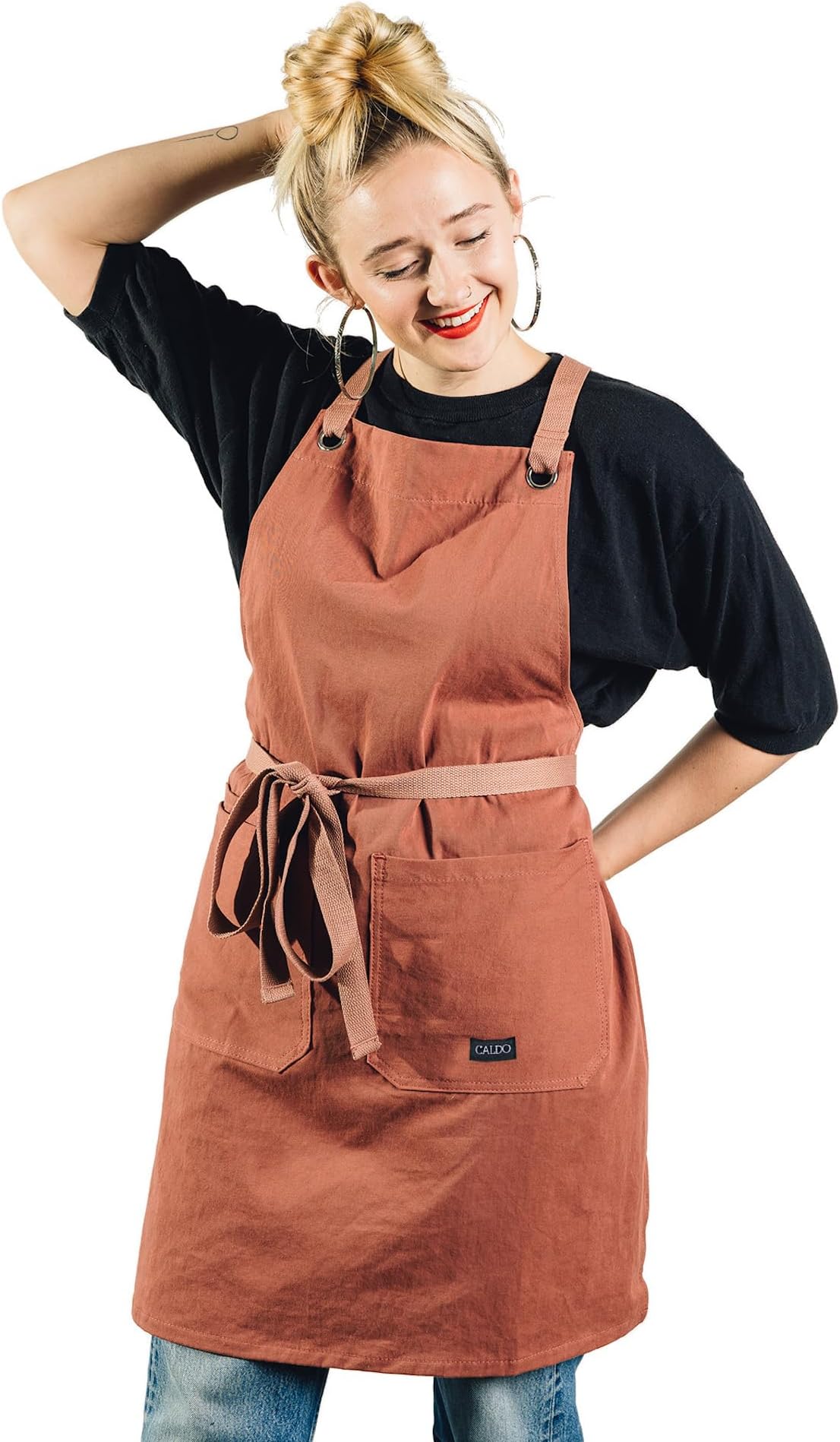 Crossback Kitchen Apron for Cooking - Mens and Womens Professional Chef or Server Bib Apron - Adjustable Crossback Style - Rustic- Midweight Cotton (Terracotta)