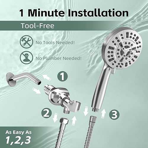Miniatura 5 de High Pressure Filtered Shower Head with Handheld, 9 Spray Modes 4.7" Shower Head, 59" long hose, 10 Layers Filter for Hard Water, Remove Chlorine,