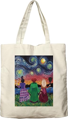Dlzdn Bolsa de lona de Halloween para mujer, estética, Hocus Pocus, Van Gogh, bolsa de noche estrellada, bolsa de compras, bolsa de playa, regalos