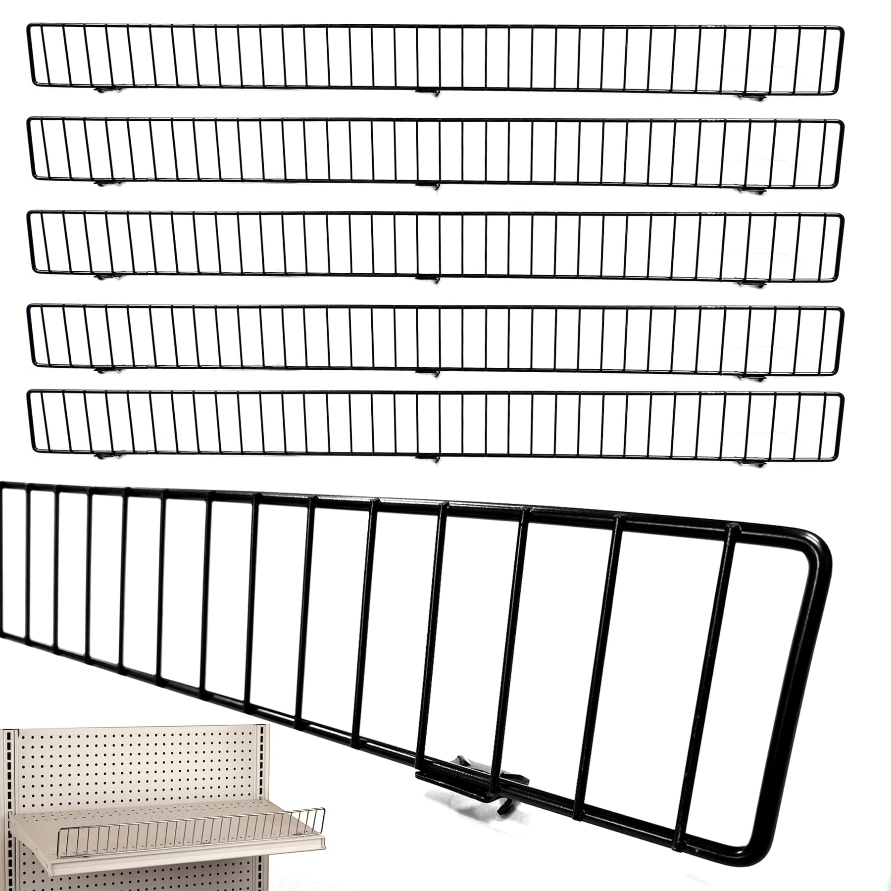 STORE FIXTURES DIRECT Gondola Shelf Fence, Wire Front Lip for Gondola Shelves, 36" L x 3" H, Black, 5 Pack