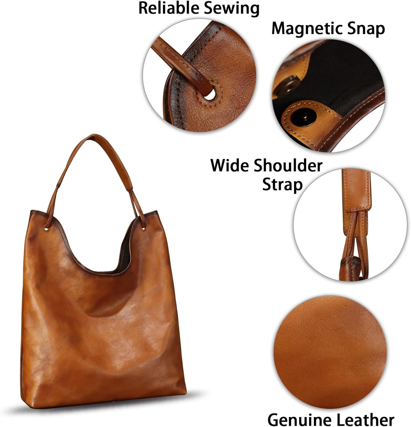 Genuine Leather Hobo Bags for Women Large Tote Bag Vintage Real Leather Shoulder Bag Satchel Purse for Work Notebook - Image 6