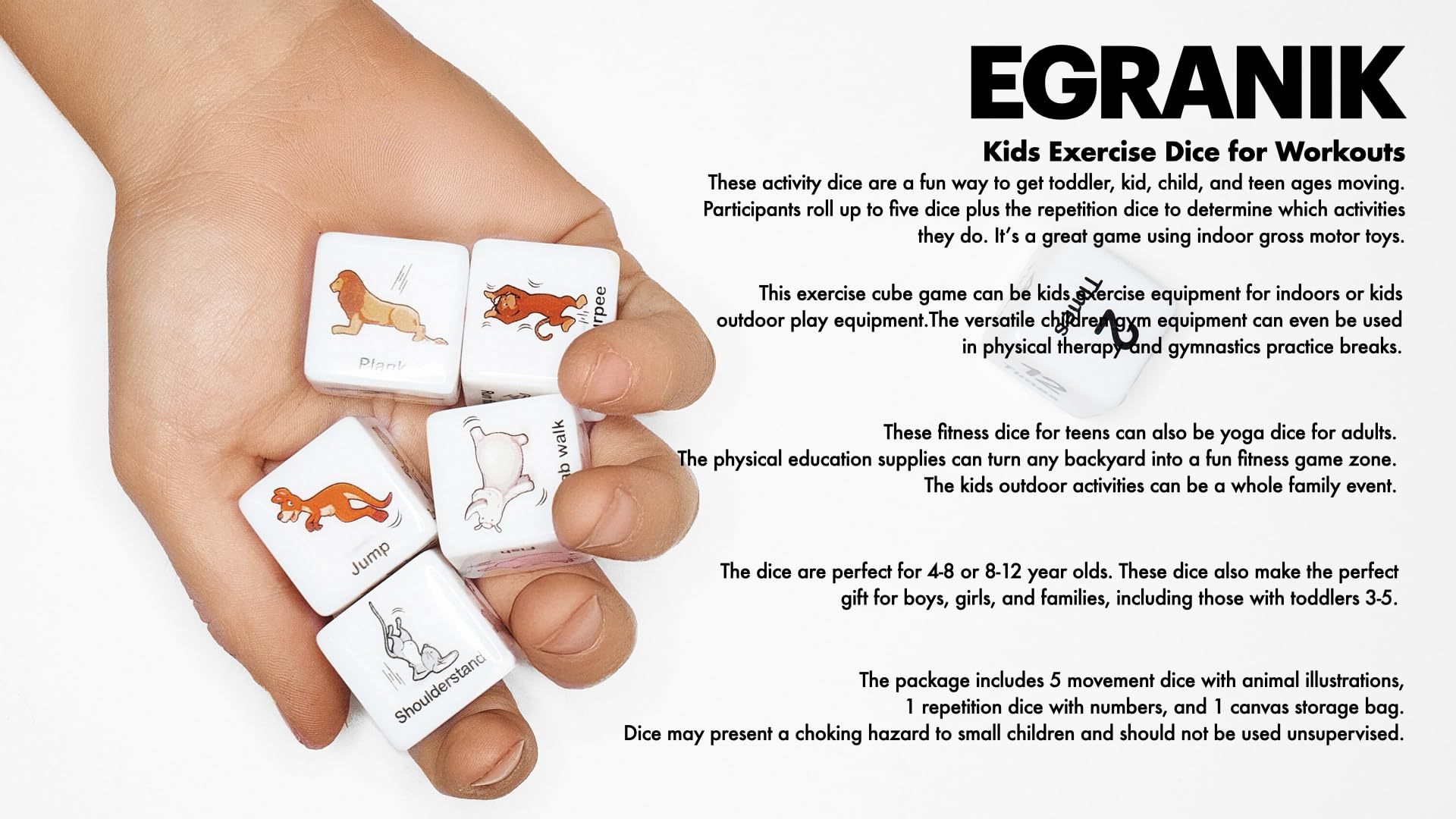 Kids Exercise Dice for Workouts, Fun and Fitness Exercise Equipment, Workout Game, Physical Education Activity Dice Gym Games, Outdoor Indoor Movement Toys for Kids Ages 3+