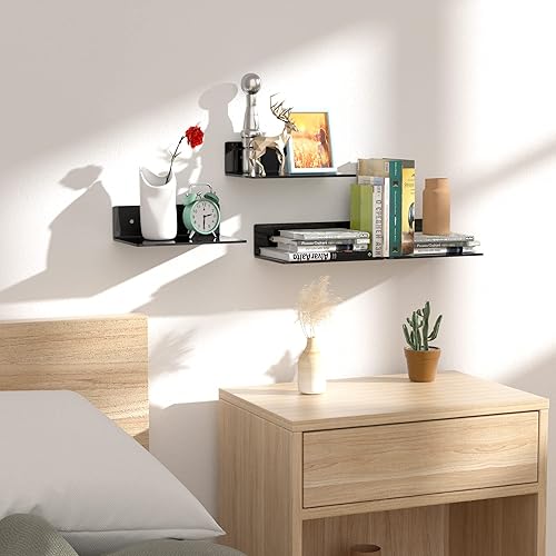 Miniatura 5 de Paquete de 2 estantes de pared de acrílico de 9 pulgadas, estante flotante para montaje en pared, repisas de acrílico para figuras Funko Pop,