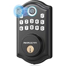 AkaGear DS10 Keyless Entry Door Lock with Fingerprint, Electronic Keypad, 2 Keys, Auto-Lock & One Touch Locking, Easy Installation, Matte Black