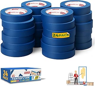 XFasten Blue Painters Tape 1 Inch Wide x 60 Yards 24-Pack Bulk, UV Resid...