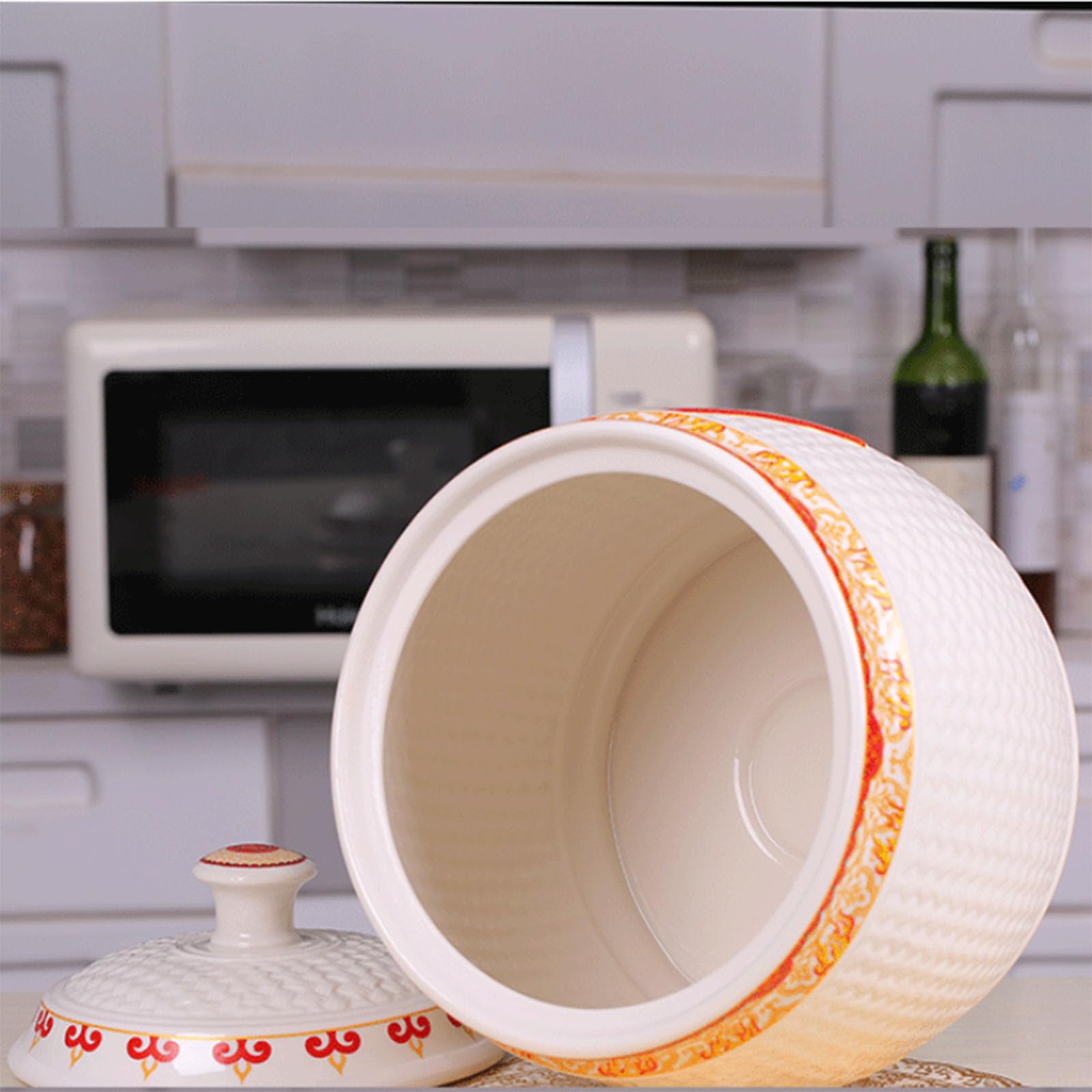 Ceramiczny słoik na ryż z pokrywką, chińskie ceramiczne wiadro do ryżu z frędzlami, hermetyczny słoik na ryż o dużej pojemności, pojemnik na płatki owsiane, pojemnik na ryż, dozownik płatków