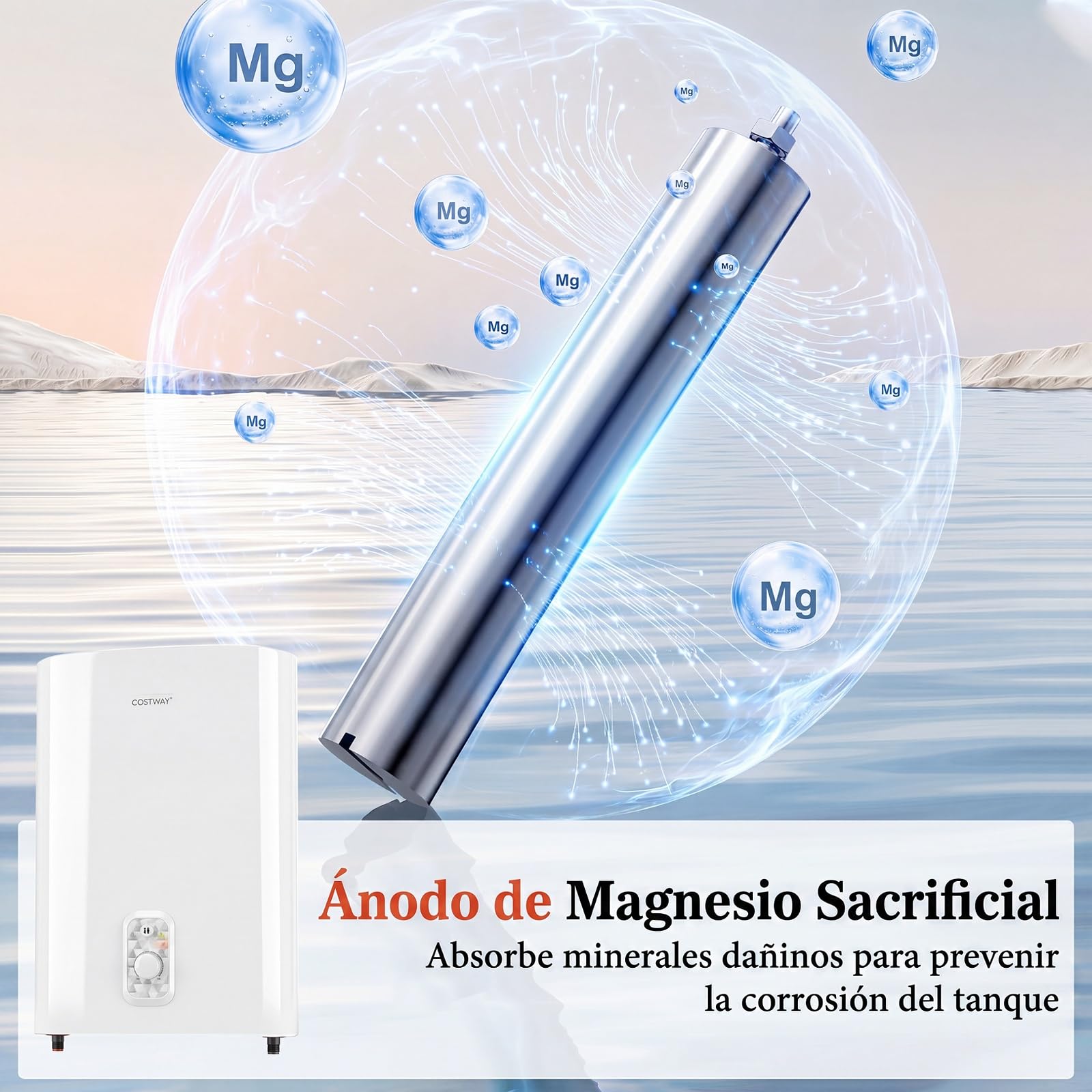 COSTWAY Calentador Agua Electrico 25L, Termo Electrico Vertical/Horizontal | Tanque Doble, Temperatura 30-75 ℃, Elemento Calefactor Seco, Válvula Seguridad,Baño Cocina, Blanco