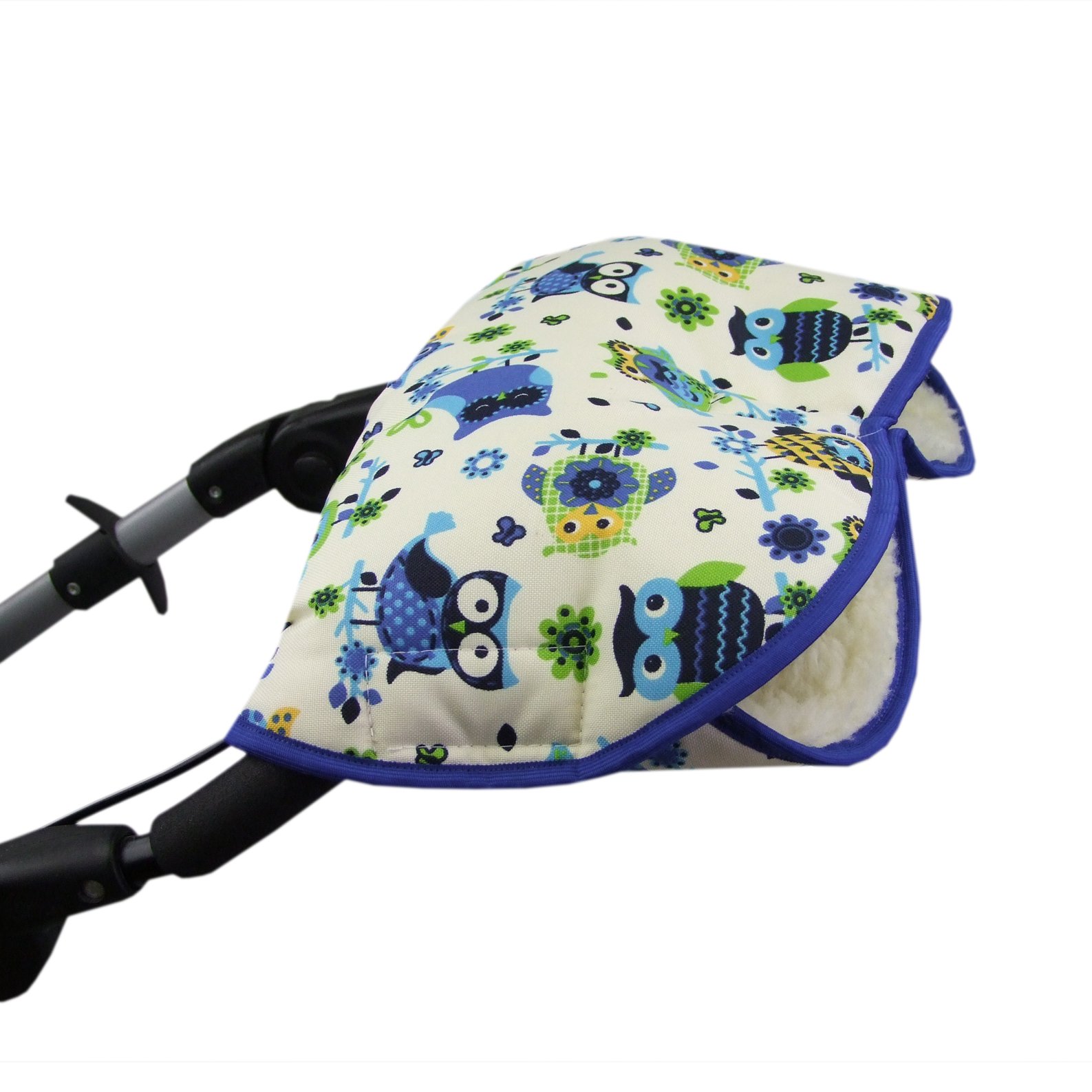 BAMBINIWELT Universal Muff Handwrmer Fr Kinderwagen & Buggy  Kuschelige  Lammwolle, Eulen-Design, Warm & Wasserabweisend
