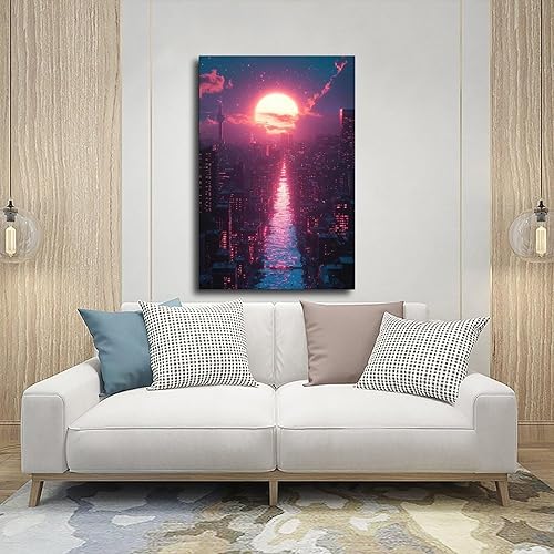 Miniatura 5 de XAHOR 80s Synthwave Art Print  Neon Retro Wall Decor with Cyberpunk Vibes Canvas Art Poster And Wall Art Picture Print Modern Family Bedroom Decor