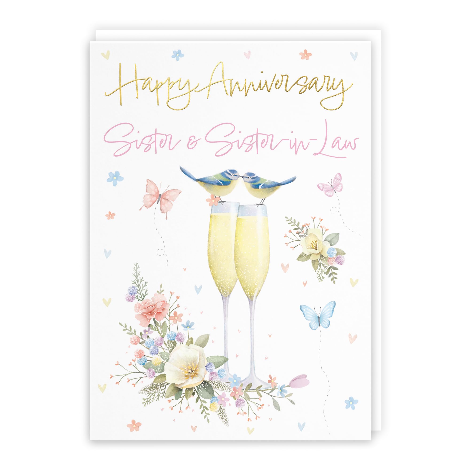 Hunts England - Sister & Sister-in-Law Anniversary Card - A5 Size - Champagne Flutes - Gold Foil Luxury Card โ image 1