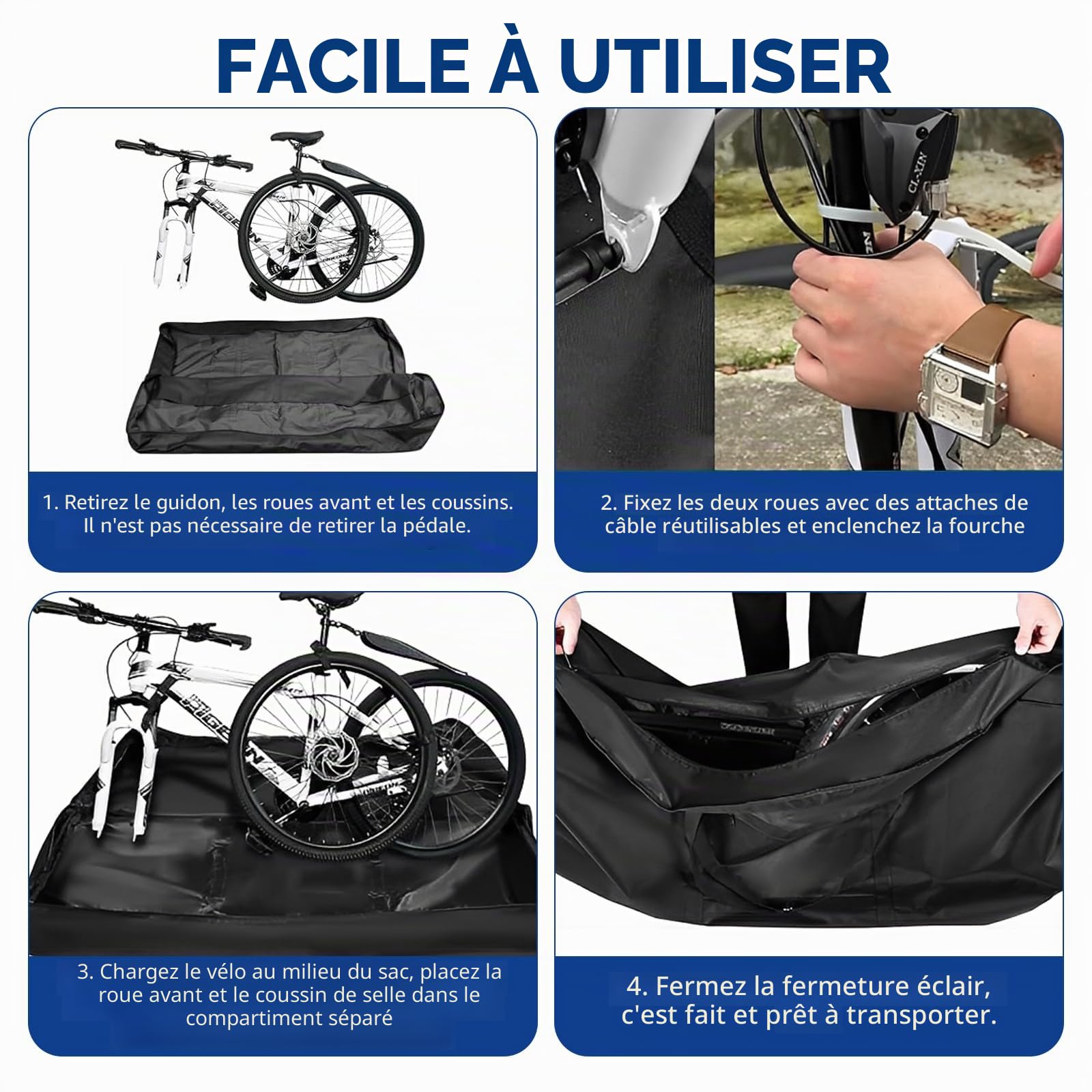 Sac de transport pour vélo étanche 800D - Sac de transport pliable - Sac de rangement pour vélo pliable - Pour vélo de 26 à 29 pouces