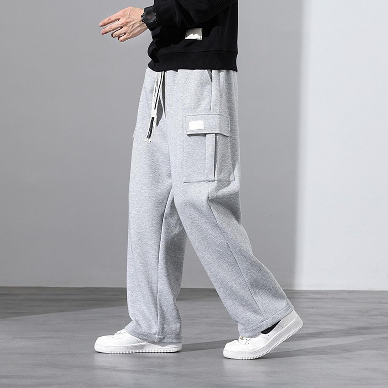 Men's Lightweight Baggy Outdoor Hiking Pants Casual Straight Leg Work Pants Drawstring Stylish Cargo Trousers