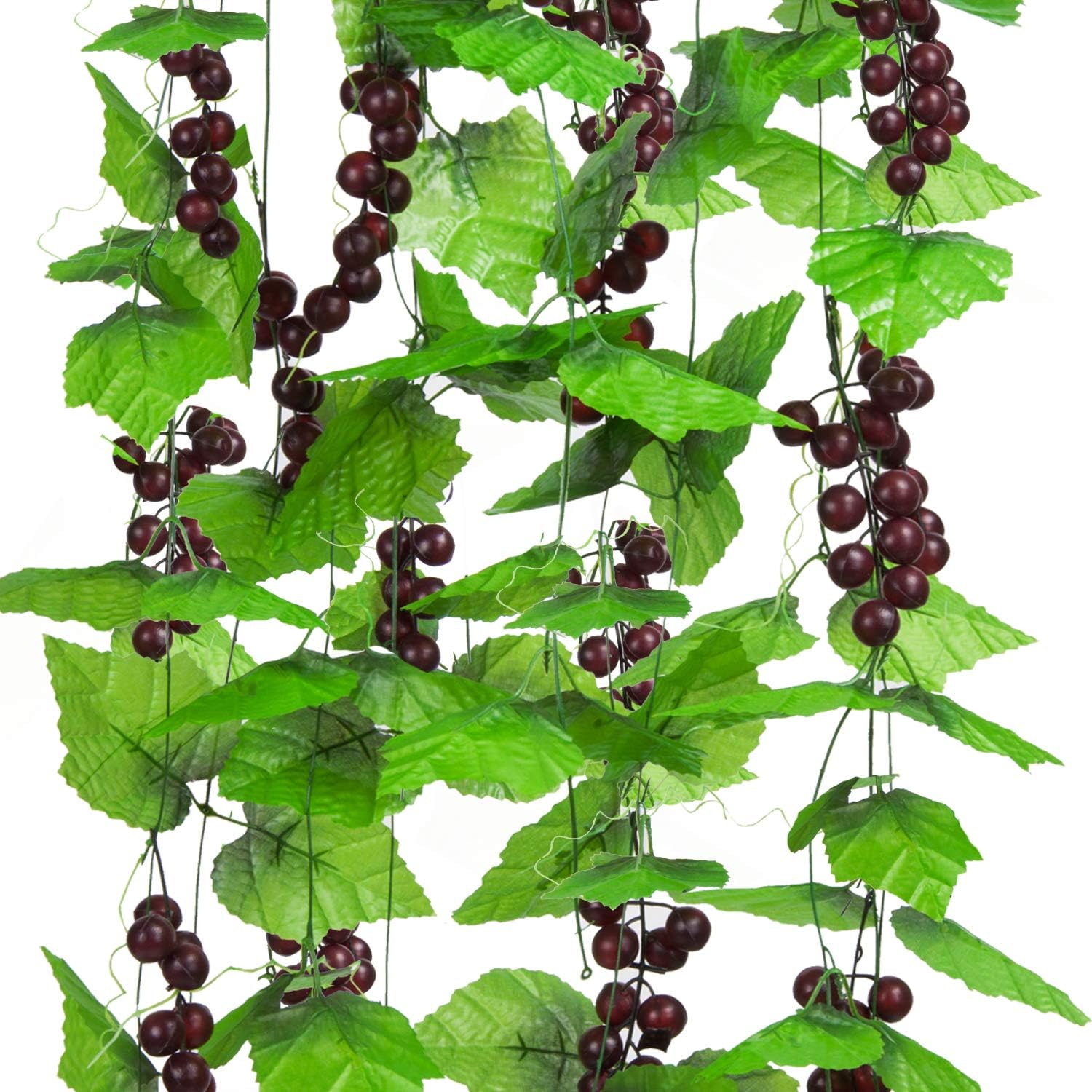 KASTWAVE 8FT 5pcs Artificial Greenery Chain Grapes Fake Vines Leaves Foliage Simulation Fruits for Home Room Garden Wedding Garland Outside Decoration