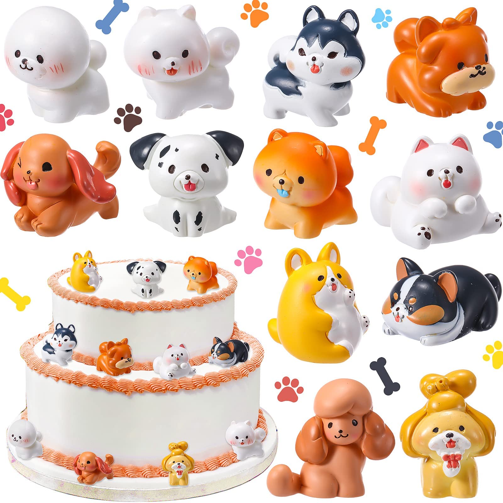 NALACAL 12 PCS Cute Dog Figurines Set, Miniature Garden Dogs Landscape, Mini Resin Dog Toy, Figures Puppy Party Decorations, Cake Cupcake Toppers, for Home Garden Birthday Party Plant Pots Decor