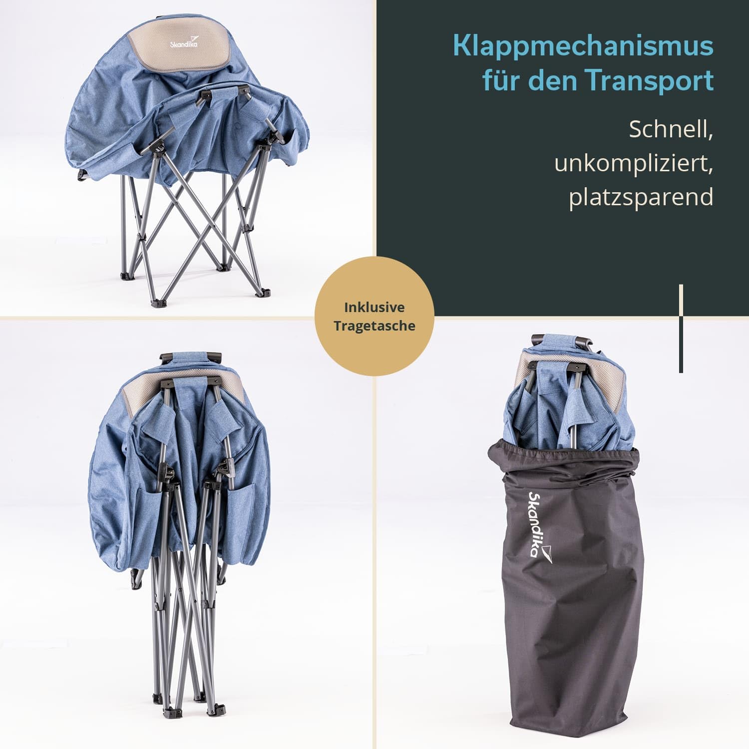 Skandika Moonchair Kupari/Kupari XL krzesło kempingowe, składane, waga użytkownika: 150 kg, miękko wyściełane, torba do przenoszenia, wygodny fotel kempingowy, składany fotel | na zewnątrz, do ogrodu,