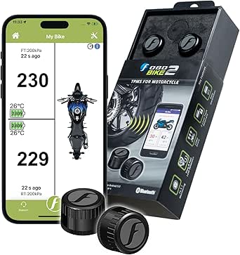 FOBO Bike 2 TPMS (Black) - Wireless Tire Pressure Monitoring System for Motorcycle