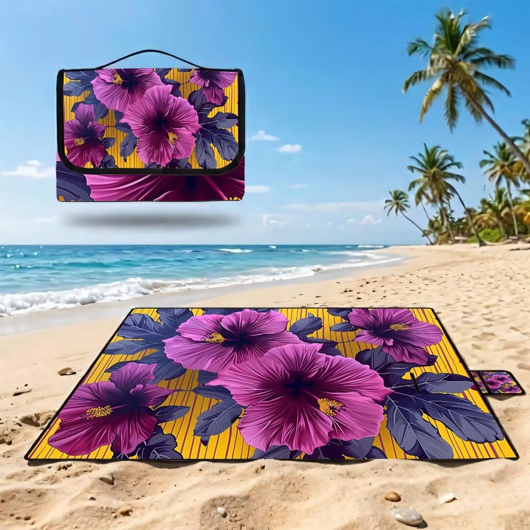 Couverture de Pique-Nique Grande 200x300cm,Outdoor Couverture Imperméable,Pliable Tapis de Plage Dos en PVC Anti-Sable,Picnic Blanket pour Camping Accessoires,Jardin,Parc - Violet,Orange UZ-668