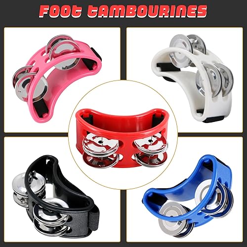 Miniatura 6 de EASTROCK Instrumento musical de percusión de pandereta de pie, percusión de pie con cascabeles de acero para tocar la batería y la guitarra (5