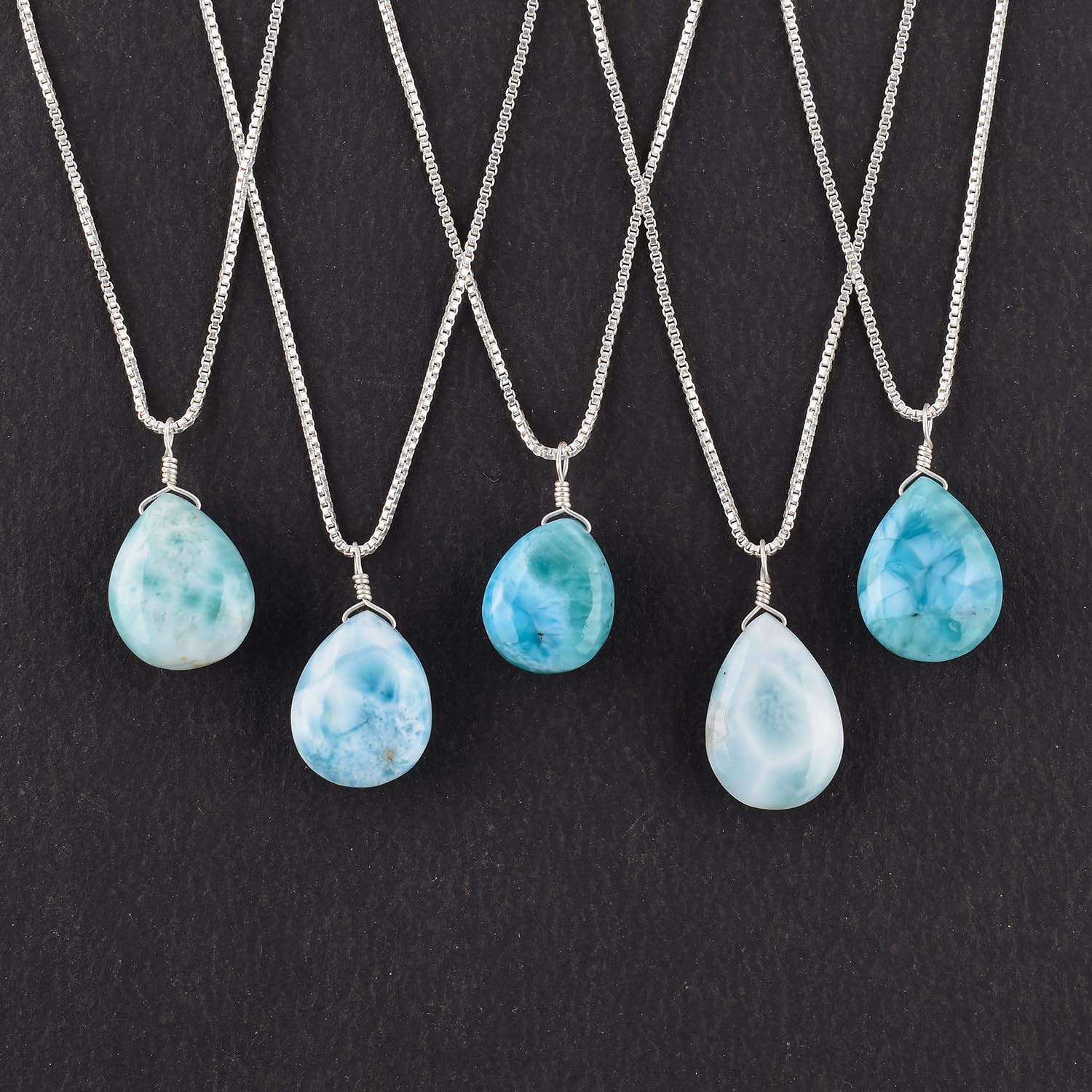 YANARA Larimar Jewelry For Women, Natural Handmade Blue Gemstone Pendant Necklace, 18" Inch Silver Plated Adjustable Chain, Dainty Minimal Elegant Hypoallergenic Jewelry For Her