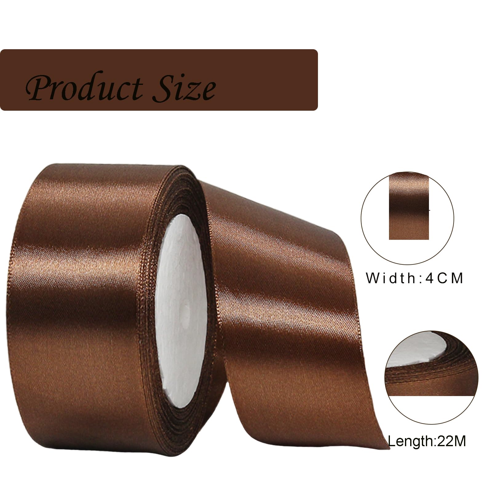 Wide Coffee Ribbon 40mm Satin Ribbons for Gift Wrapping,22m 1.5Inch Silk Thick Wrapping Ribbon Coffee for Crafting,Christmas,Wedding Car,Hair Bows,Bouquets,Party,Cake Decorations - Image 2
