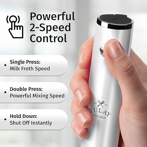 Vista 1232 de Zulay Kitchen - Espumador de leche de mano con pilas AA Duracell: batidora de bebidas resistente para café, latte, capuchino y más, color aurora