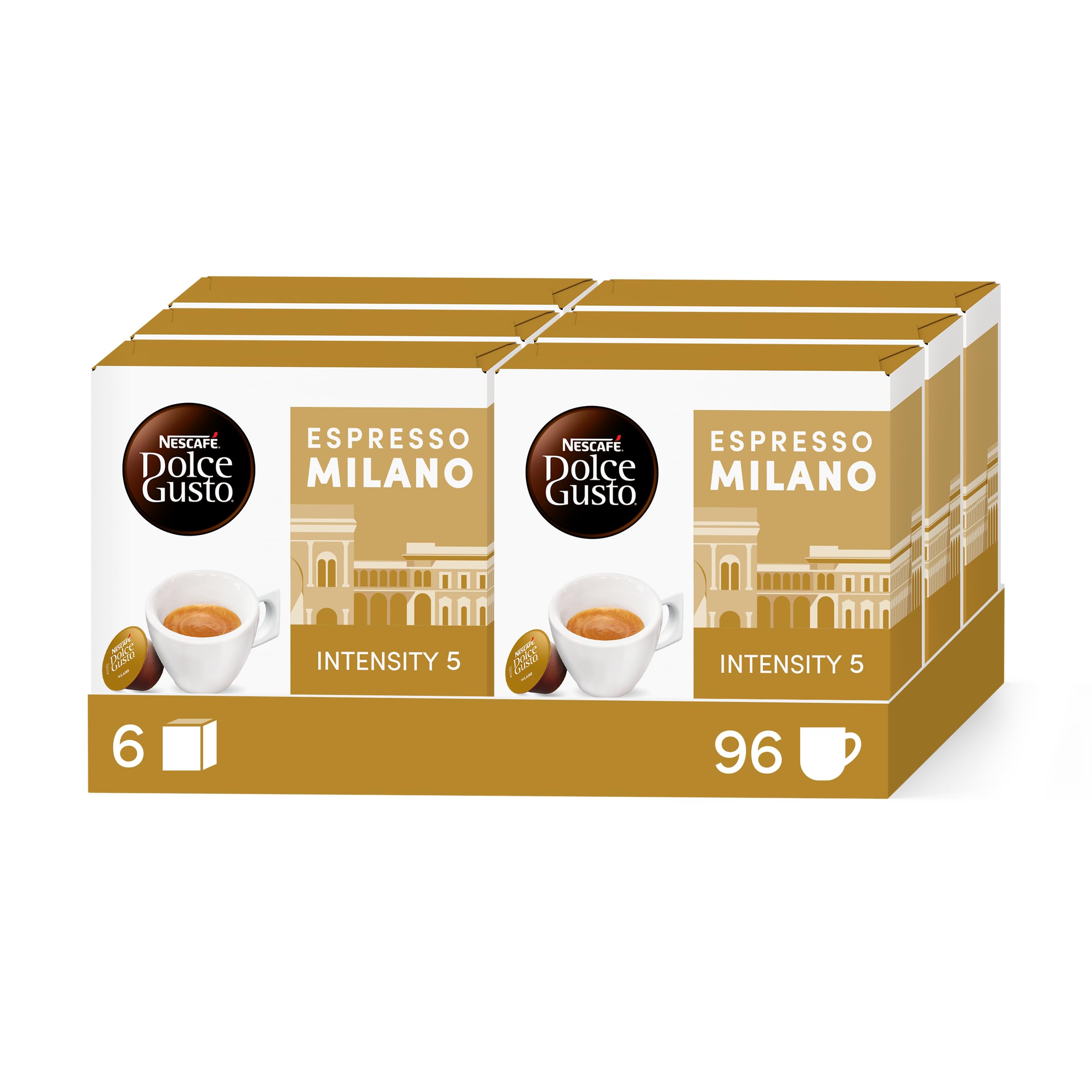 Nescafé Dolce Gusto Espresso Milano – Café – 96 cápsulas (Pack de 6 cajas x 16)