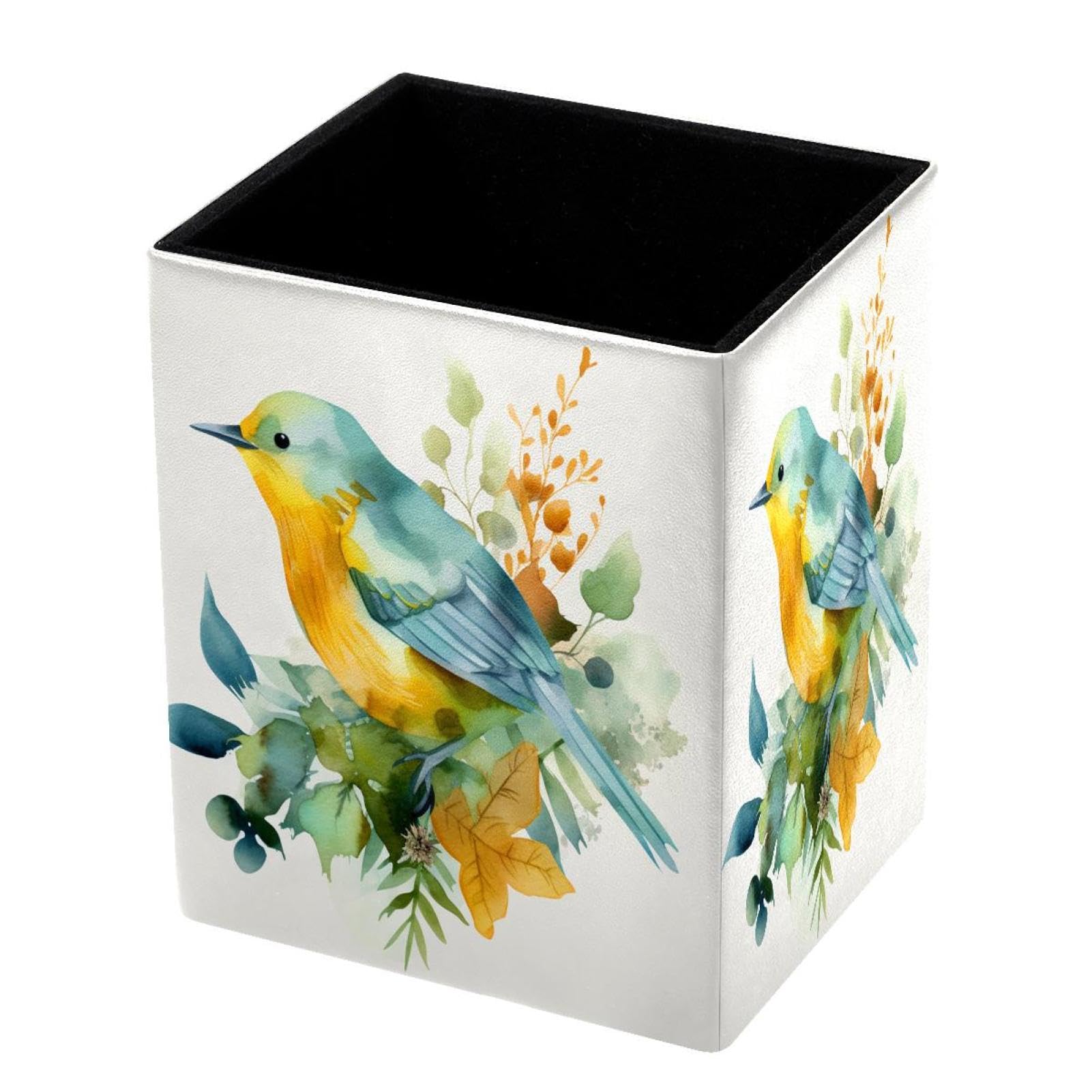 DragonBtu Desktop Pencil Holder, Watercolor Bird Rectangular Pencil Cup, Pencil Storage Bag Office Desk Supplies Case for School, Kids