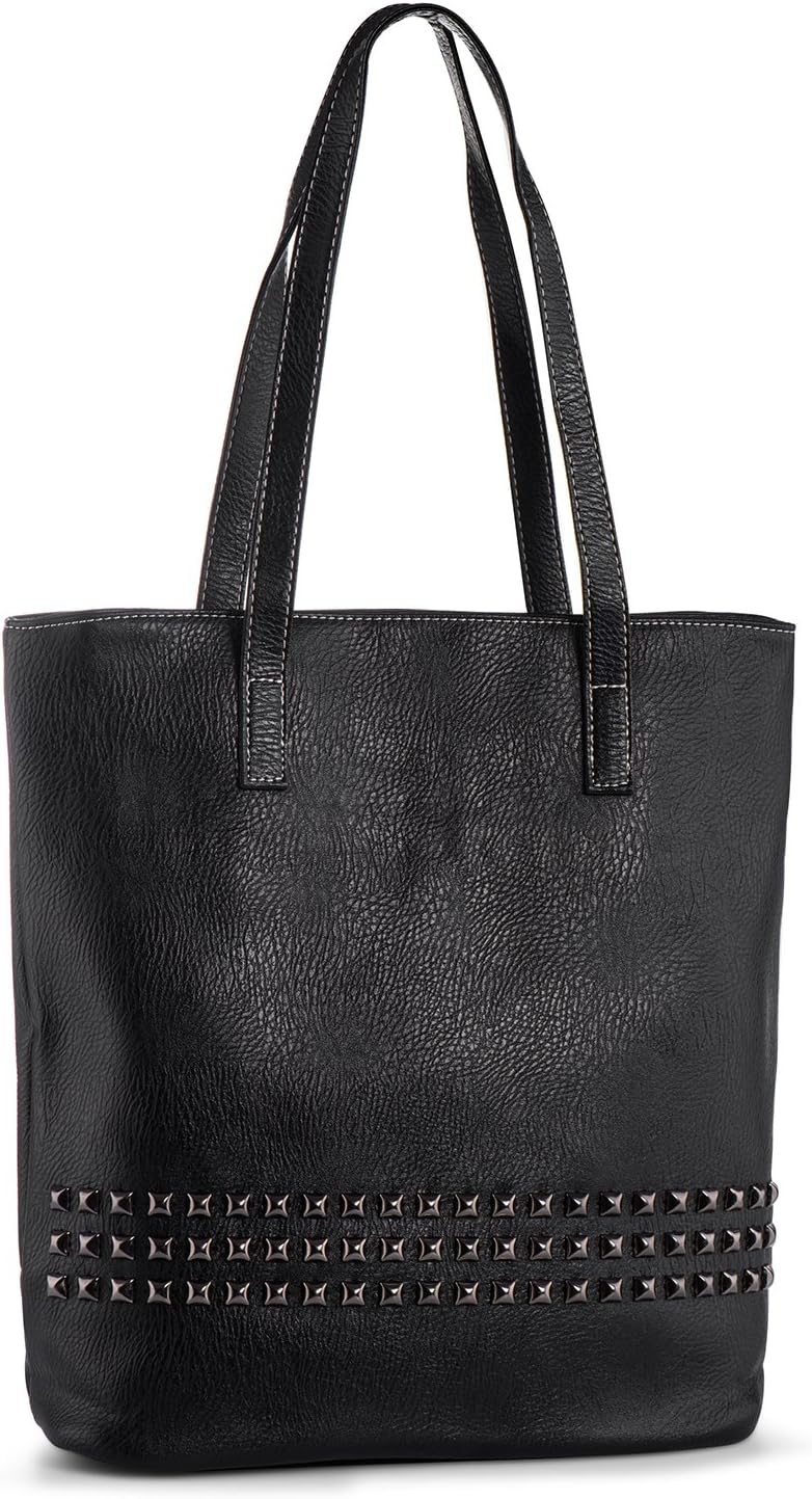 Tote Bag Handbags for Women Large Women's Totes with Studs Long Handles Black Shoulder Bag PU Leather Ladies Bag for Work Travel Shopping School