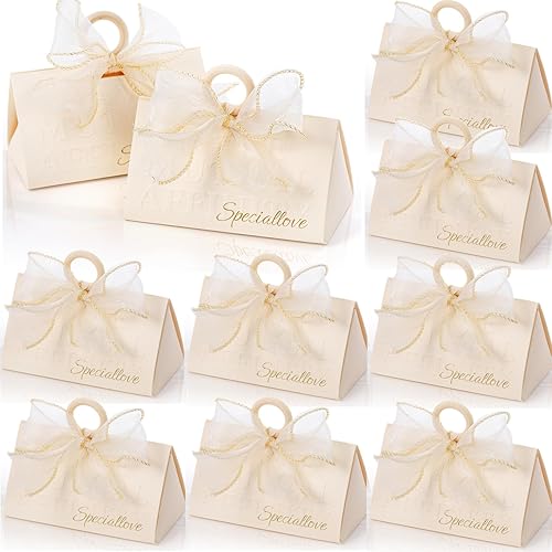 Yopay Paquete de 30 cajas de regalo de boda, pequeñas cajas de regalo para invitados con asa, elegantes cajas de dulces de chocolate blancas con